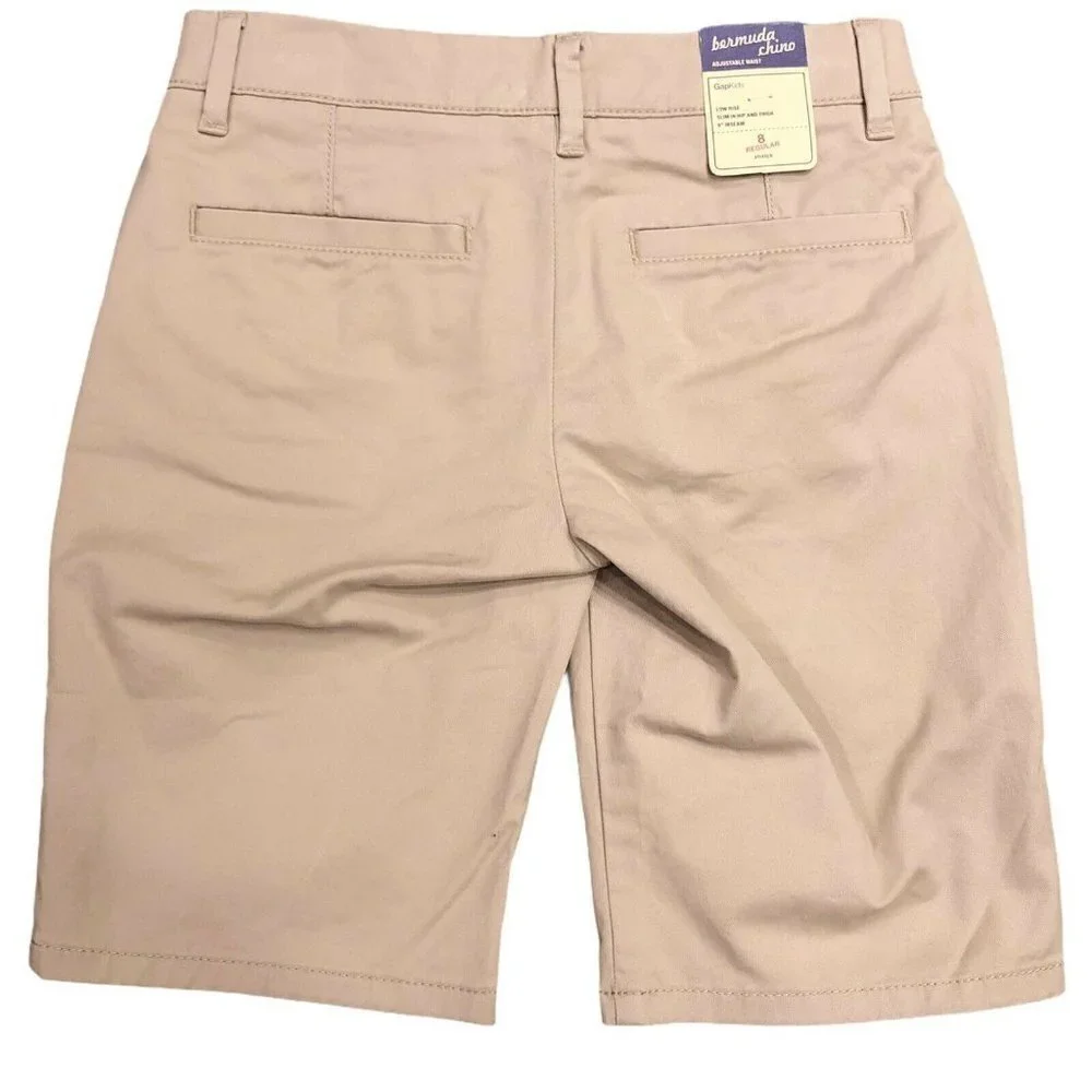 New GAP Kids Girls Tan Khaki Long Bermuda Chino Shorts Adjustable Waist 8